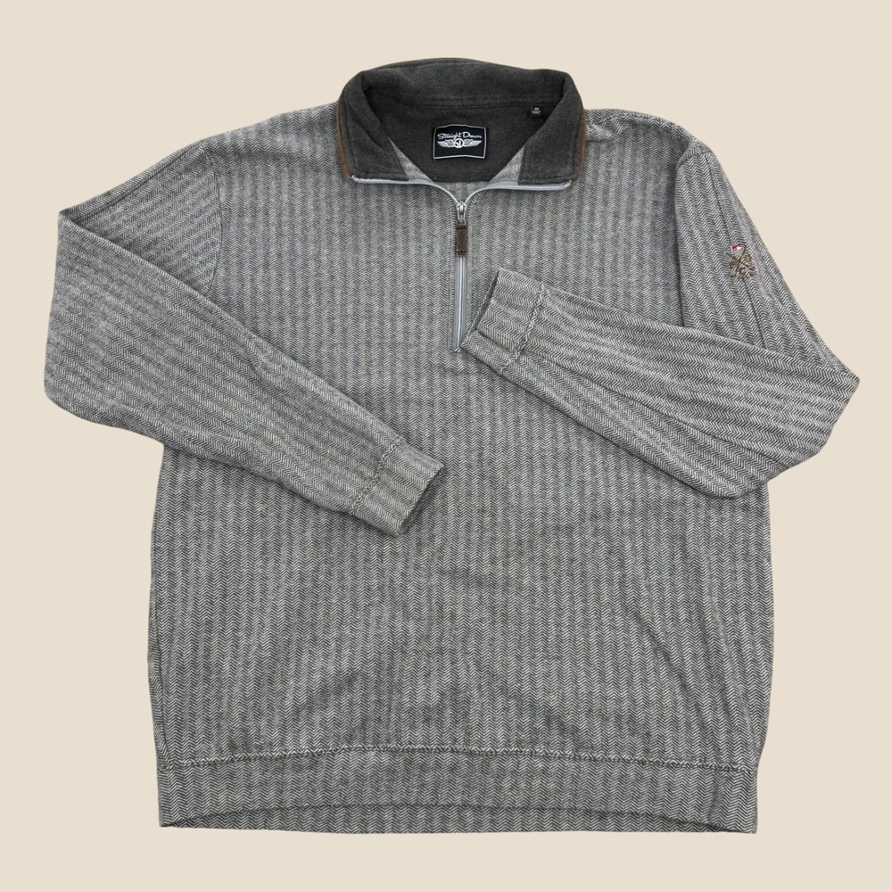 Straight Down Mens XL Grey Herringbone 1/4 Zip Golf Pullover Portland Golf Club